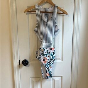Striped and Floral One-Piece Swimsuit